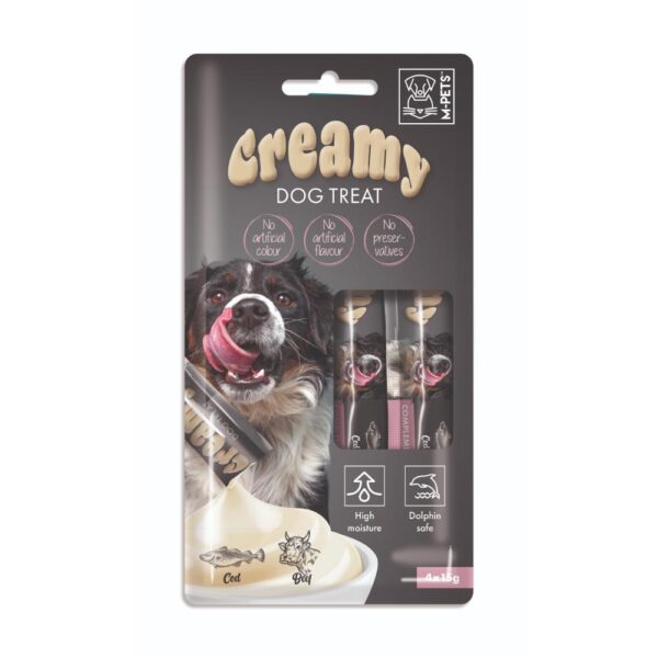 M-PETS CREAMY ძაღლის სასუსნავი ვირთევზა&საქონელი – 60g/4x