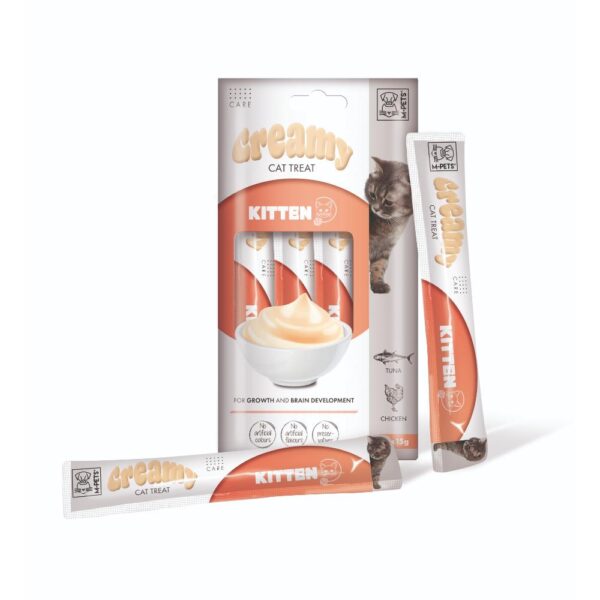 M-PETS CREAMY კნუტის ფუნქციური სასუსნავი ზრდის და გონების მხარდასაჭერად თინუსი&ქათამი 60g/4x